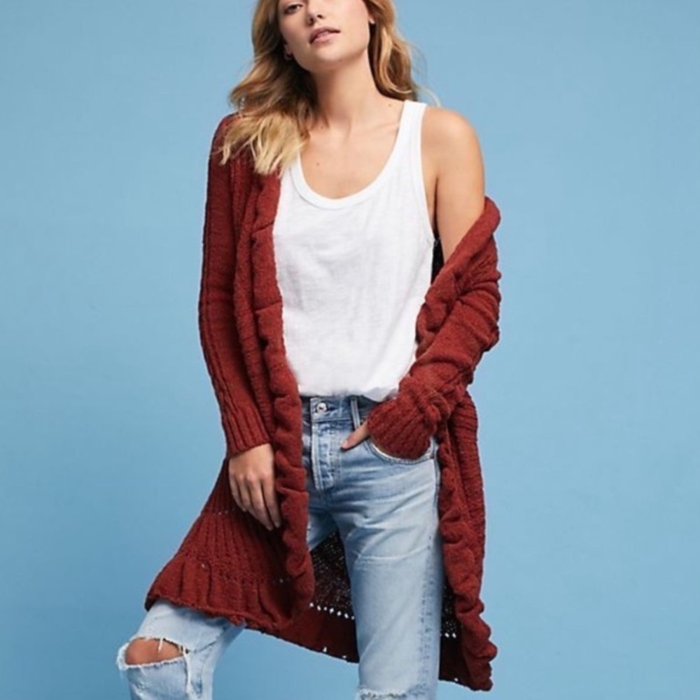 Rosie Neira for ANTHROPOLOGIE • Circle Knit Rust Cardigan • Medium